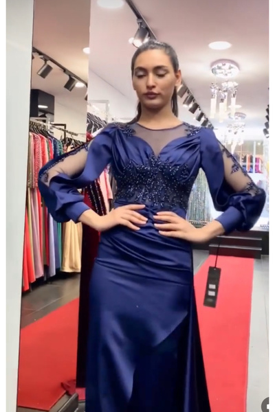 miraç giyim Lacivert abiye