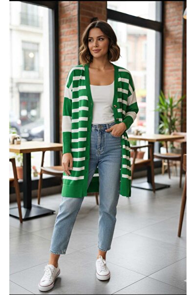 güncüoğlu Long Sleeve Buttoned Length 90cm Rayyon Tricot Midi Cardigan