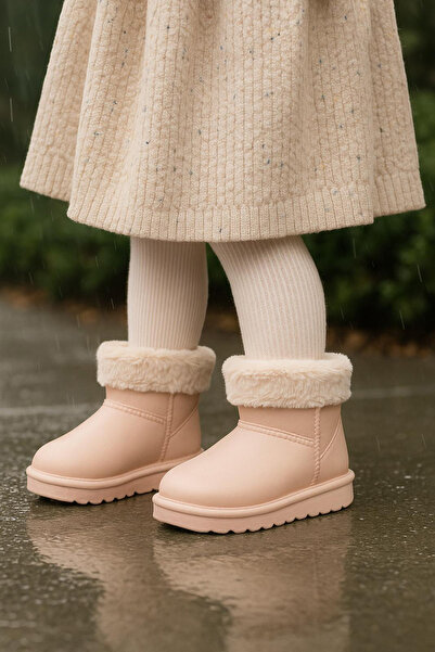 Tonny Black Girl's Powder Inside Fur Warm Lined Children's Pvc Boots