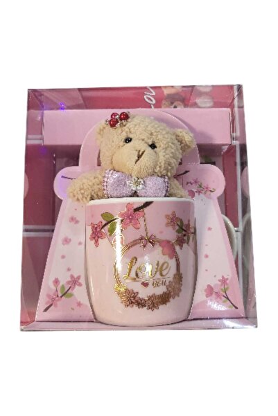 First Choice cadou care conține o cană 250 ml ceramică cu un design „Love” și un ursuleț de pluș mic.