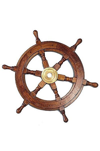 Marine Concept Store Decorative wooden ship wheel with brass insets – 40 cm