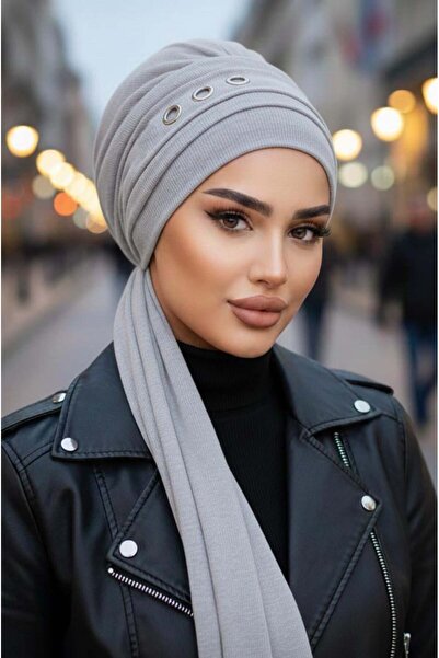 Aişe tesettür Gray Melange Metal Detailed Scarf Bonnet