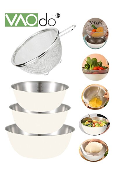 VAODO وعاء خلط ومصفاة من الفولاذ المقاوم للصدأ للسلطة والمعكرونة وخلط العجين ...