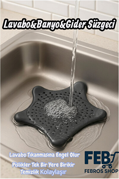 Febros Gri Silikon Lavabo ve Gider Süzgeci – Tıkanma Önleyici Kaydırmaz Banyo...