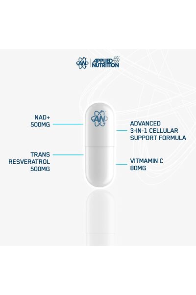 applied nutrition NAD+ Resveratrol, 60 Capsules, Revitalize Energy Wellbeing