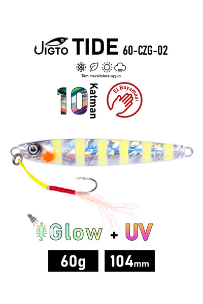 JIGTO Jig, Zoka, Suni Yem, Glow UV Metal Jig, 60Gr 10cm Tide 60-CZG-02