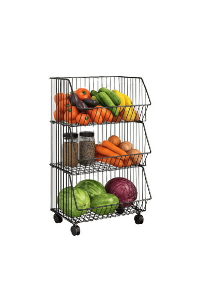 OferteTop Raft Mobil de Bucătărie cu 3 Coșuri pentru Depozitare