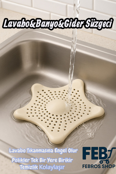 Febros مصفاة حوض وصرف من السيليكون باللون البيج - غطاء تصريف للحمام والمطبخ م...