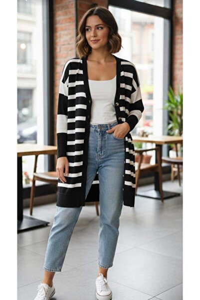 güncüoğlu Long Sleeve Buttoned Length 90cm Rayyon Tricot Midi Cardigan