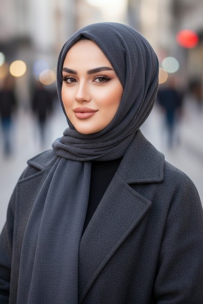 Aişe tesettür Anthracite Hooded Winter Snap Shawl