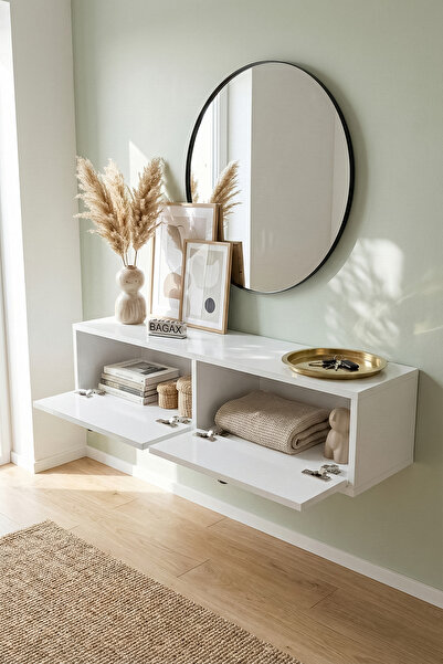 BAGAX Çift Kapaklı Modern Dresuar Antre Hol Dekoratif Dresuar Mobilya 90 CM