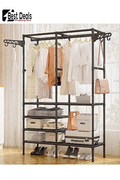 Generics خزانة ملابس بسيطة مزدوجة الصف، مزودة بمساحة تخزين، ومساحة لتعليق الم...