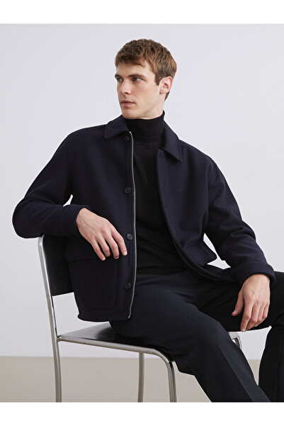 LC Waikiki SOUTHBLUE Синій стандартний крій сорочка з коміром Чоловічий кашеміровий пальто