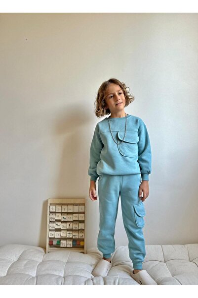 RAPAPA Children's Cargo Pocket Piece 3 Thread Sh Fleece-Lined Tracksuit Set – Street Style Comfortable Fit 9107Y