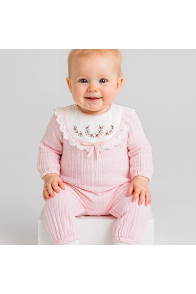 Necix's Kız Bebek %100 Pamuk Müslin Kumaş Dantelli Yaka Nakışlı Uzun Kol Tulu...