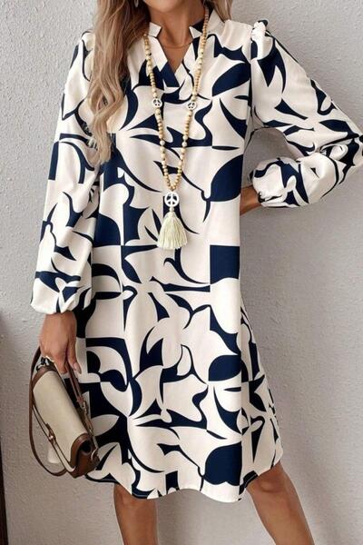 Mossta Rochie modal scurtă cu decolteu în V, cu mâneci lungi, confortabilă, cu croială modele - albă