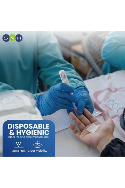 SNH Packing Disposable Vinyl Gloves 100pcs, Powder-Free, Latex-Free, Blue