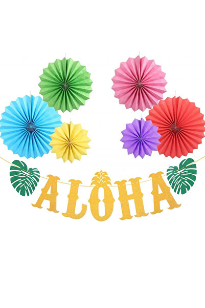 OEM Set of 9 decorative accessories for Hawaiian themed parties, paper, multicolor