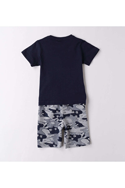 İDO - Set tricou și pantaloni scurți din bumbac cu imprimeu, Portocaliu / Albastru regal, 128 CM