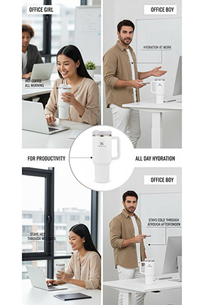 Generic 3L 1.18L Tumbler Stainless Steel Vacuum Insulated Bottle, Coffee Tumbler with Lid & Straw (White)