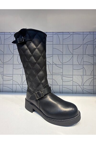 Riccardo Colli Harley Women's Black Genuine Leather Boots Zippered Long Boots