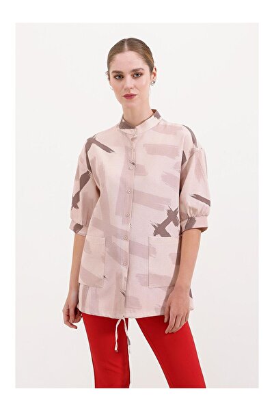 LC Waikiki 20226 Patterned Oversize Shirt - Beige