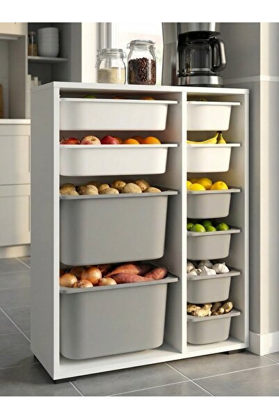 Pratico Zen 10 Sepetli Çok Amaçlı Mutfak Dolabı Beyaz Gri 2D2K6U