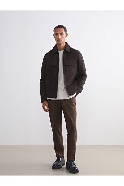 LC Waikiki Ανδρικό παλτό με γιακά πουκάμισο Vision Brown Standard Fit