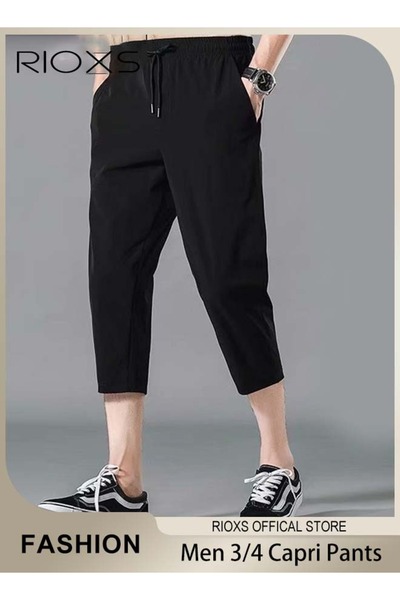 RIOXS Men's Summer Ice Silk 3/4 Capri Pants Casual Thin Loose Sports Shorts Q...
