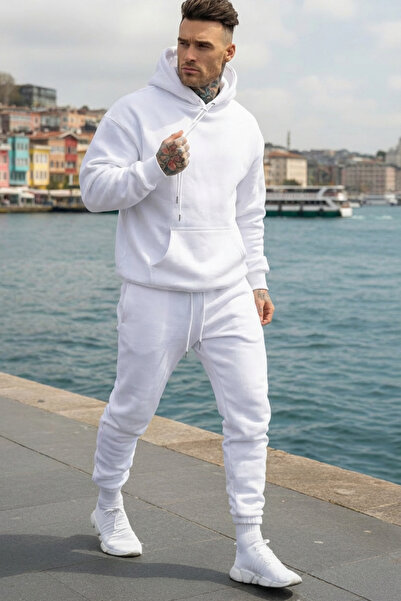 YAKAMEL Ανδρικό σετ φόρμας με κουκούλα και ψηλή μέση, χειμερινό, φαρδύ και άν...