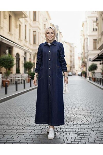 Hb Harma Time Butik معطف جينز للنساء، مغسول بتأثير ثلجي، مزود بأزرار وجيوب، باللون الكحلي