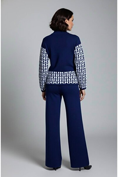 YusGos Women's Geometric Patterned Bottom Top Pants Sweater Knitwear Set