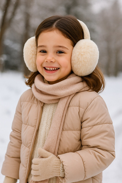 Luminos Butik Beige Children's Imported Foldable Plush Headphones
