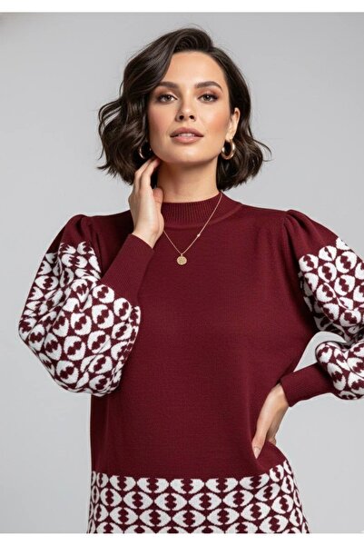 YusGos Women's Geometric Patterned Bottom Top Pants Sweater Knitwear Set