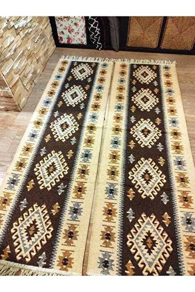 OEM 1+1 Traditional double-sided jute rugs, size 60 x 180 cm, brown and cream, ROMB pattern