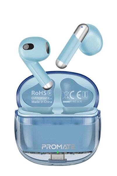 Promate TransPods True Wireless Bluetooth v5.3 Earbuds with Transparent Charging Case (Blue)