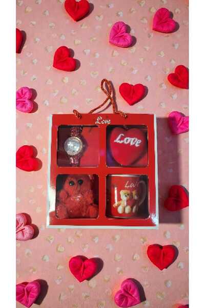 First Choice elegant gift set: women's watch, red love heart, teddy bear and ceramic mug