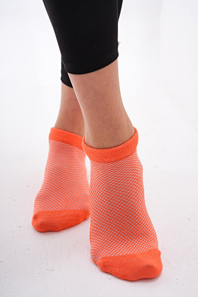 The huez 3-Piece Cotton Anti-Sweat Women's Socks, Soft Booties Socks with Breathable Mesh on the Top Layer (Orange)