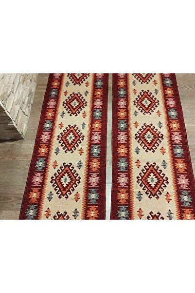 OEM 1+1 Traditional double-sided jute rugs, 60 x 180 cm, red and cream, ROMB