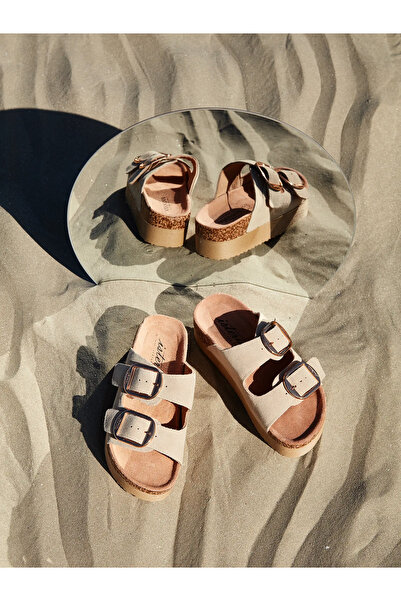 MANGATA Isteria Beige Low Sandals Made of Genuine Leather