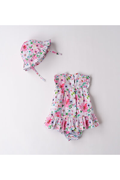 minibanda - Dress, hat and panties with floral print for girls, Multicolor, 74 cm