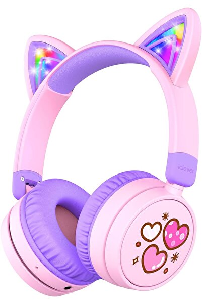 iClever Kids Bluetooth Headphones, LED Cat Ear, 60H Playtime, Safe Volume, Bluetooth 5.3