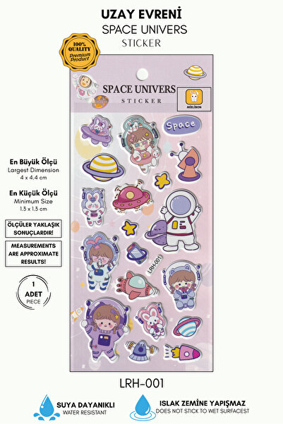 Mielibon Sevimli Uzay Temalı Renkli Sticker Seti Defter Laptop ve Ajanda Süsleme