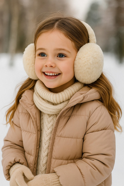 Luminos Butik Beige Children's Imported Foldable Plush Headphones