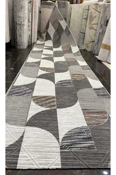 Nesrin KESME YOLLUK KAYMAZ TABAN KREM KOYU KAHVE GEOMETRİK ŞEKİLLİ