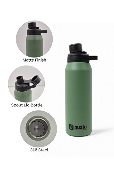 nuzki 1000ml Hot & Cold Bottle | Double Wall Steel | Flip-Top Sports Lid