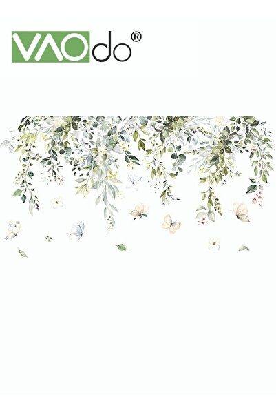 VAODO ملصق حائط مطبوع أوراق خضراء استوائية بنمط فراشة، ديكور منزلي جديد قابل للإزالة ومقاوم للماء
