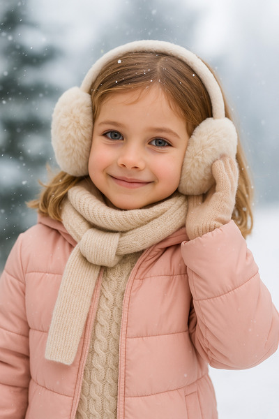 Luminos Butik Beige Children's Imported Foldable Plush Headphones