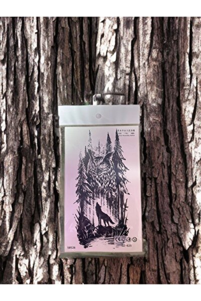 Tattoo 1 Ay Kalıcı Gerçekci Baykuş ve kurt 12 Saat Sonra Kararan Yapıştırma G...