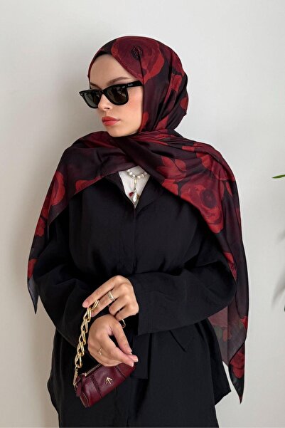 poplin BORDO ÇİÇEKLİ PREMİUM ŞAL